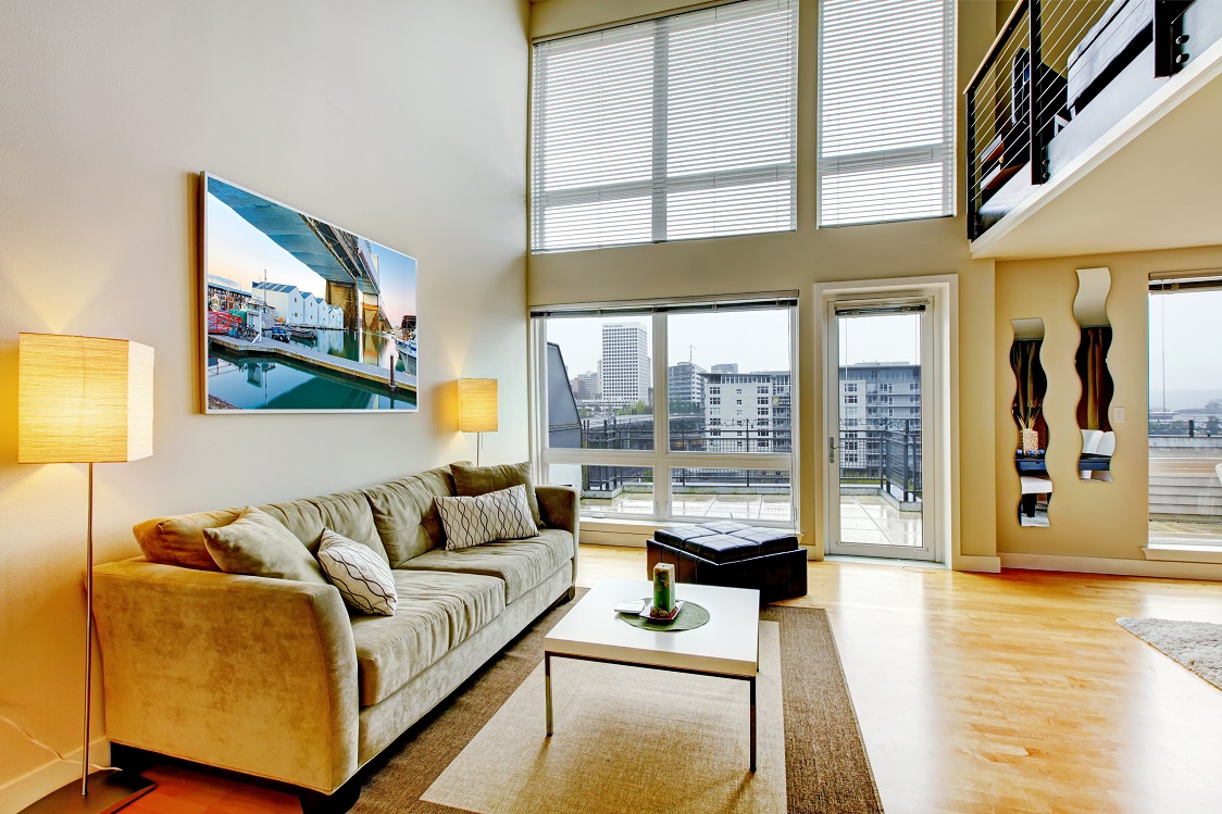 Modern loft apartment living room interior.