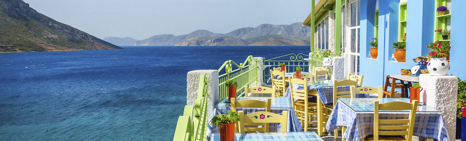Typical Greek restaurant on the balcony, Greece